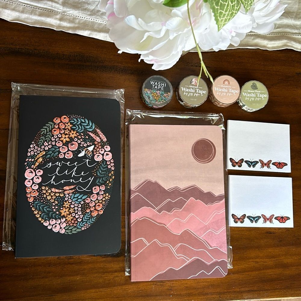 Notebook dotted lined Washi tapes and sticky notes all new Bundle